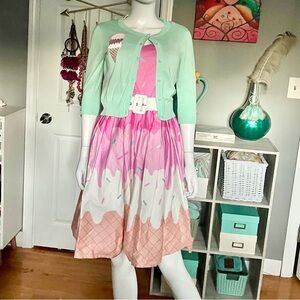 Retro Collectif Ice Cream Print Dress with Mint Cardigan NEW with tags on both
